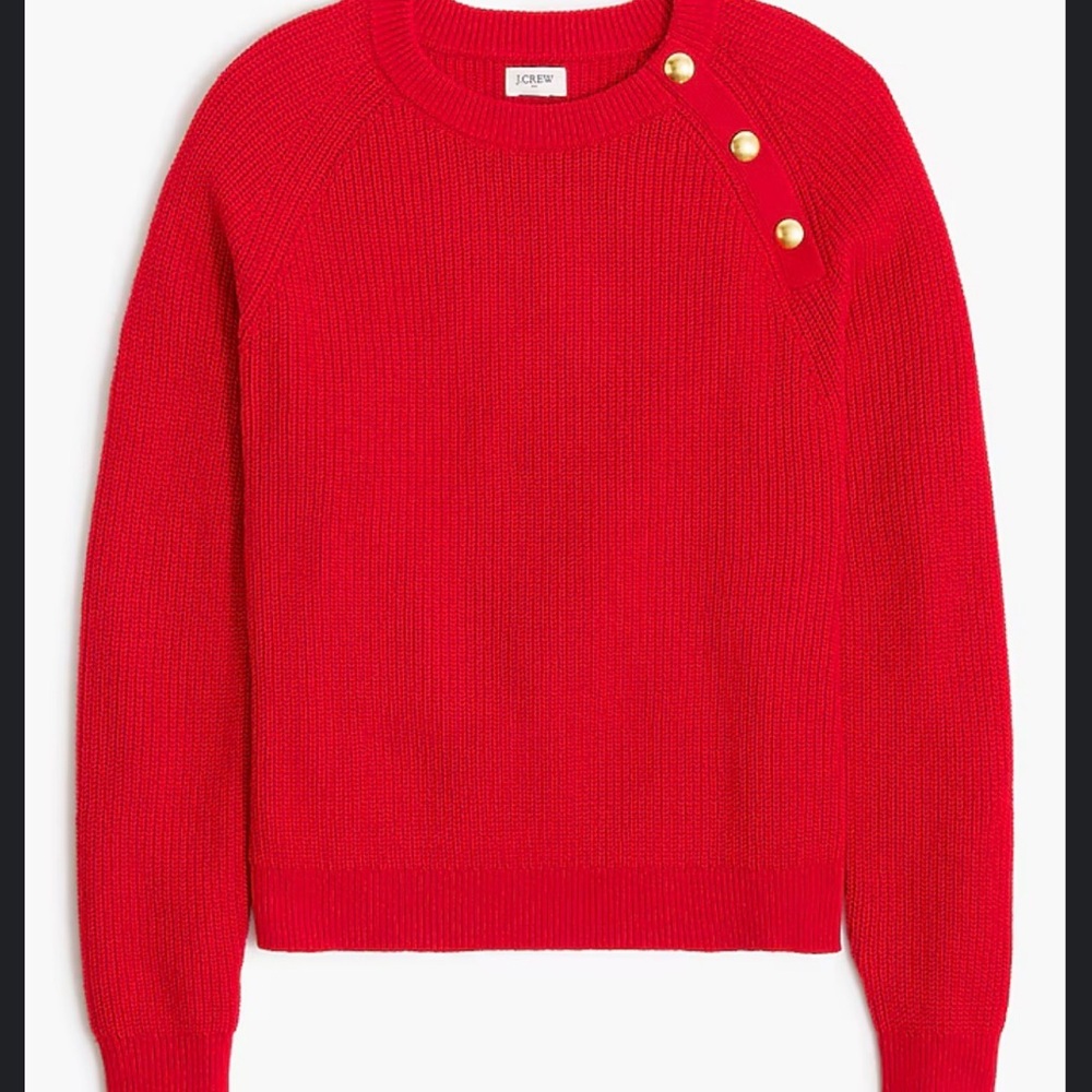 J Crew Red Sweater with Gold Button Accents